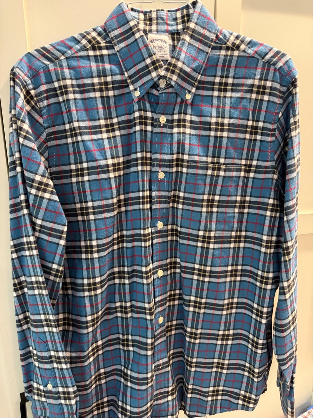 Brooks Brothers Blue Plaid Button-Down Shirt with Red Accents